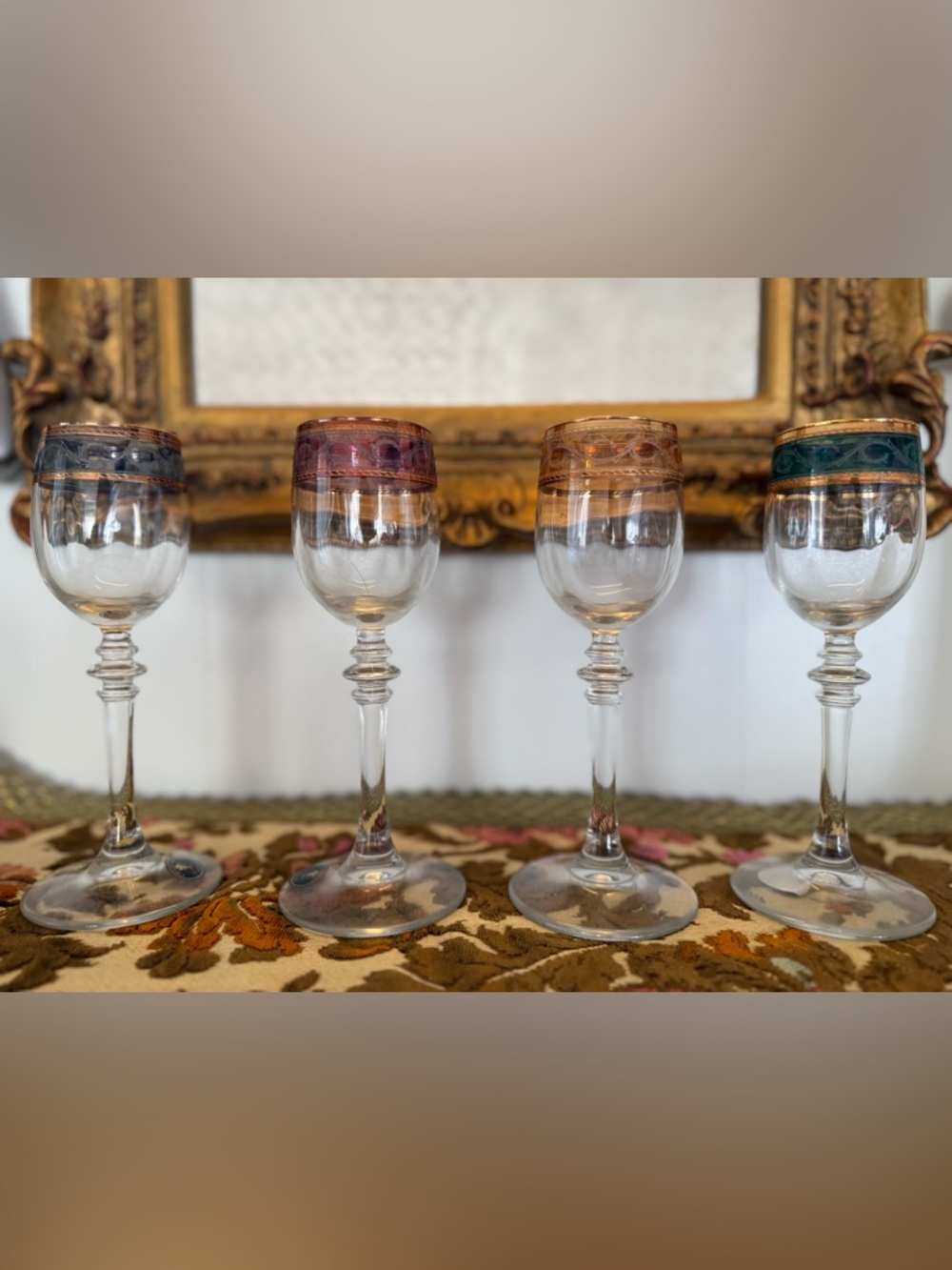 Vintage Cristalleria Fumo Italian Crystal Cordial Glasses - Set of 4 Gold Gilt